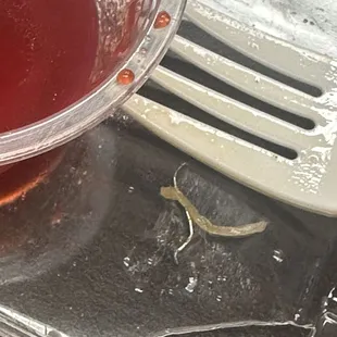 Metal piece, possibly a staple found in food