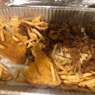 Platter flounder scallops we are them Already very good and chicken gizzards all this for &amp; $19.99