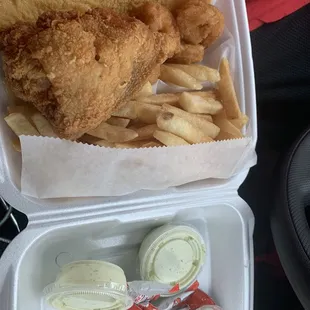 Fish and chicken with OG sauce which my husband said was pretty good