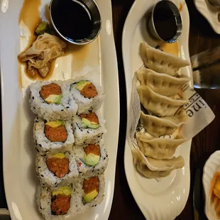Spicy Tuna roll and dumplings