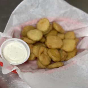 Fried pickle chips with homemade ranch