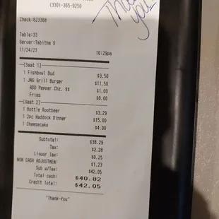 ows a receipt for the restaurant