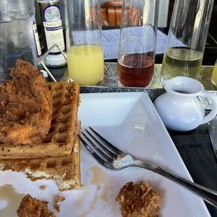 Chicken and Waffles with mimosa flight