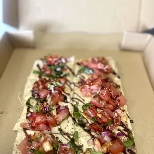 Bruschetta 
Fresh tomatoes, red onion, olive oil, basil, balsamic drizzle.
