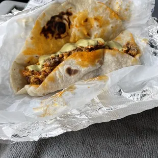 Tacos de Huevo, con, chorizo