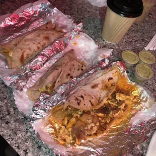 Breakfast tacos made to order and are massive!