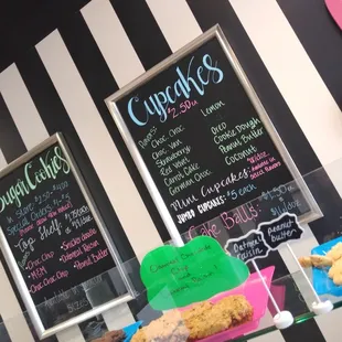 the menu of a cupcake shop