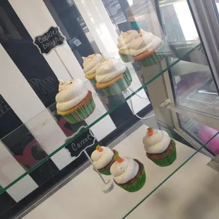 cupcakes in a display case