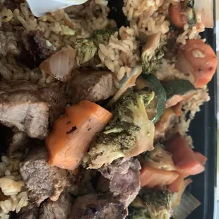 New York Steak with fried rice and veggies