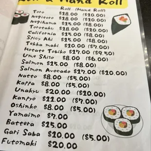 menu, sushi and sashimi