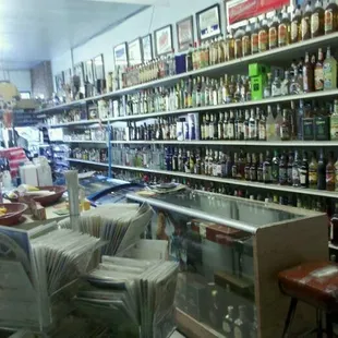 shelves of liquor in a store