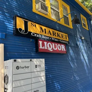 Side view of J street market and liquor
