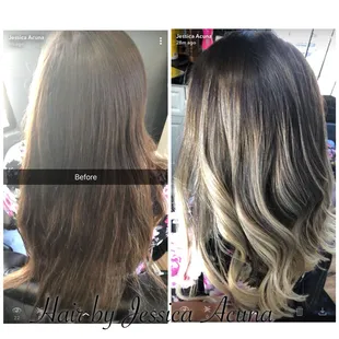 Ombré before and after