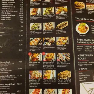 the menu of the restaurant