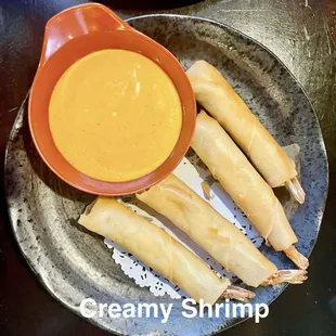 Creamy shrimp in fried wanton.