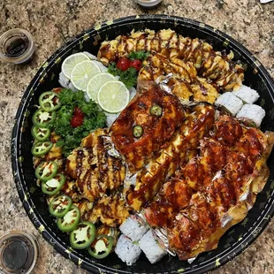 a large plate of food on a table