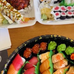 sashimi, sushi, sushi and sashimi, food