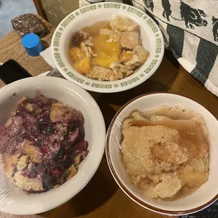 Cobblers to choose for dessert, if you want a la mode you can do that as well for an extra charge