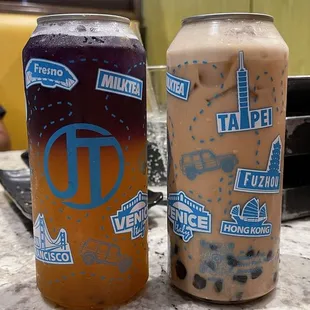 Passion Fruit Fantasy and Signature Milk Tea with boba.