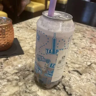 A refreshing Taro slushie with boba for a hot summer day!