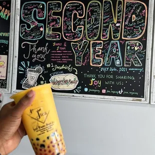 Mango Boba Tea with Strawberry Pearls
