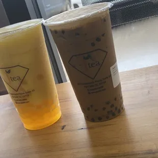Mango Slushee with Mango Popping Pearls and Viet Coffee with Boba