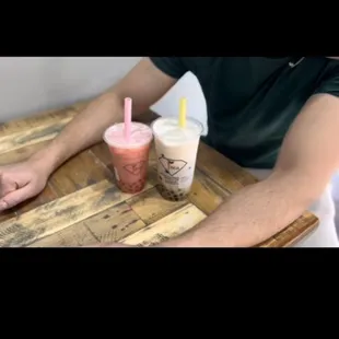 strawberry milk boba, coconut boba