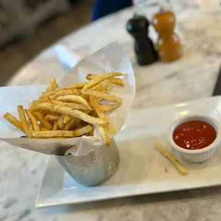Side of fries. Seasoned perfectly and served hot.