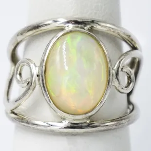 Large Silver custom fun and artsy opal ring 3 carats top crystal natural opal