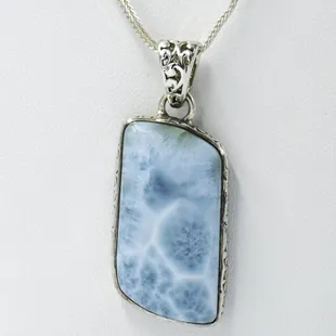 Large Larimar necklace in silver only found in the Dominican Republic