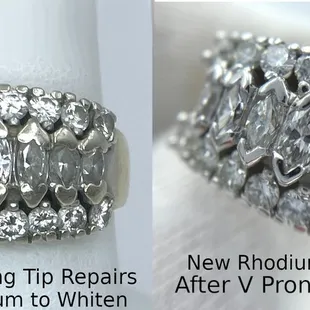 New Marquise Diamond V  Tips on the Right, Resetting and refurbish Before and After Jewelry Repairs