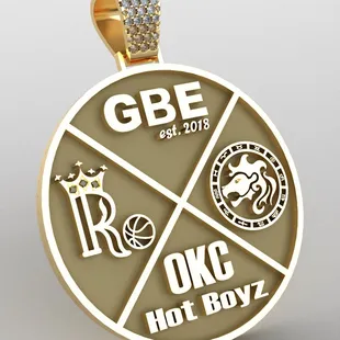 CAD of a Gold Client Logo Man Necklace with Symbols and Pave Diamond Chain Bail