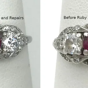 Before Recutting Ruby and Repairing White Gold Ring, Jewelry Restoration atr its finest !