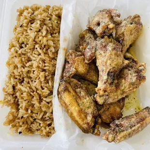 Vegetable Fried Rice and Ranch Chicken Wings - our favorite flavor!