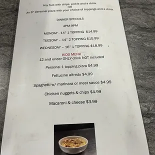 Specials menu