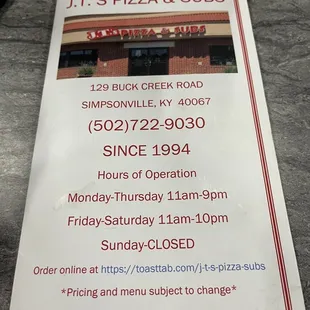 Menu front