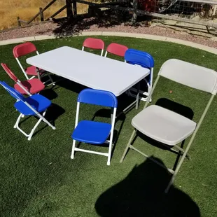 Our toddler tables and chairs, and a adult chair to see size differences