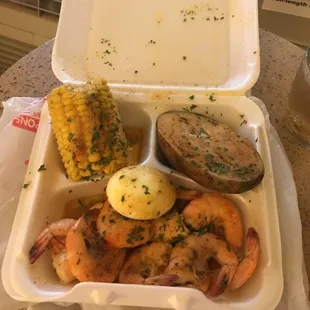 Shrimp combo! The corn was so good with the garlic butter.