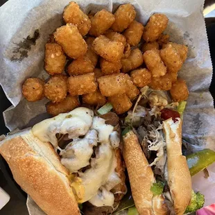 Cheese steak and tater tots