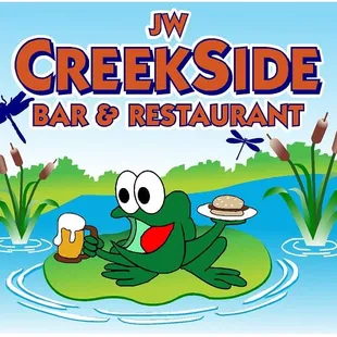 a frog sitting in a pond with a plate of food