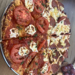 Half Margherita/ Half Hawaiian sub the ham for pepperoni.