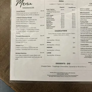 the menu of the restaurant