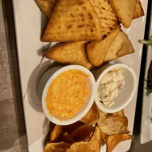 a plate of chips and dips