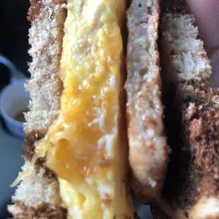 Breakfast sandwich - Eggs sausage on Rye bread