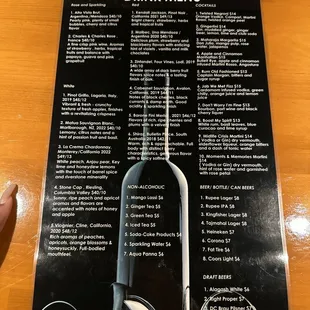 Drink menu