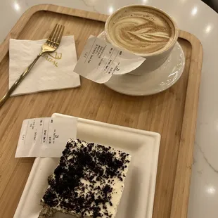 Oreo milk cake and pistachio latte