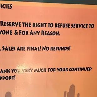 a sign stating customers not to refill