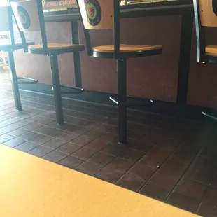 Bar seating for singles and quick bites. Six small tables