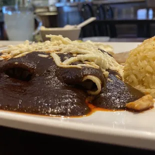 Enchilada de Mole with chicken.