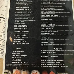 Regular sushi menu.